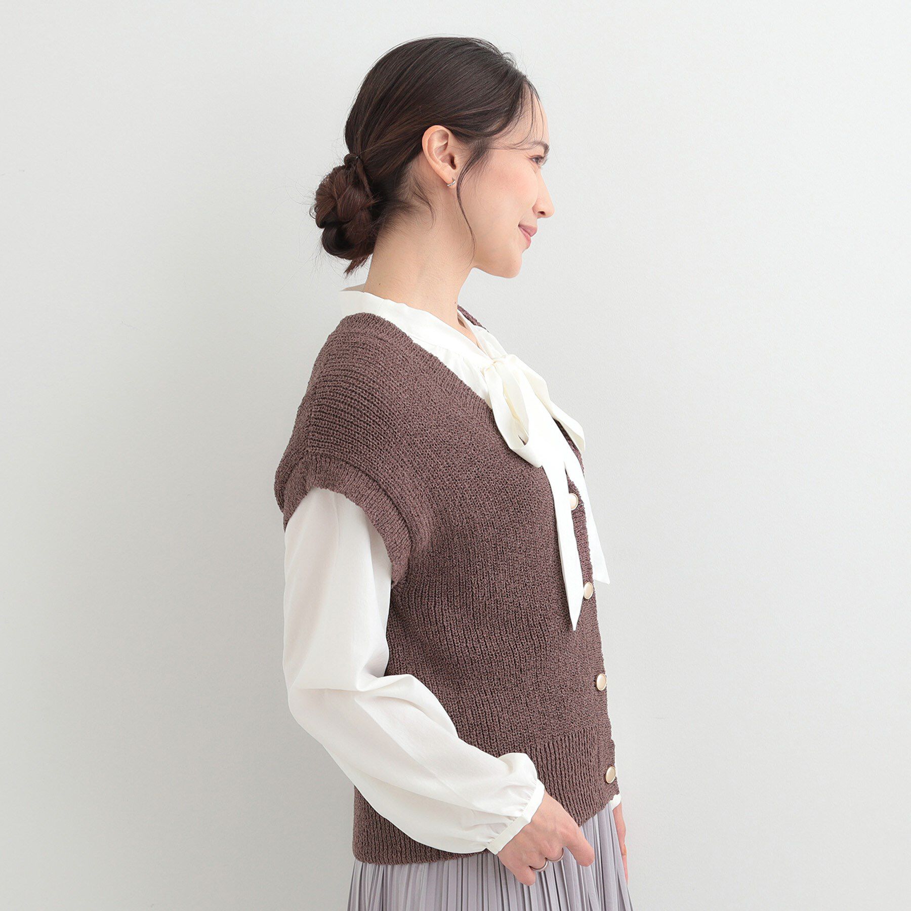 SHOO･LA･RUE「【S-LL/洗濯機可】気軽にレイヤード ざっくり前開きニットベスト」|ベスト・ジレ|