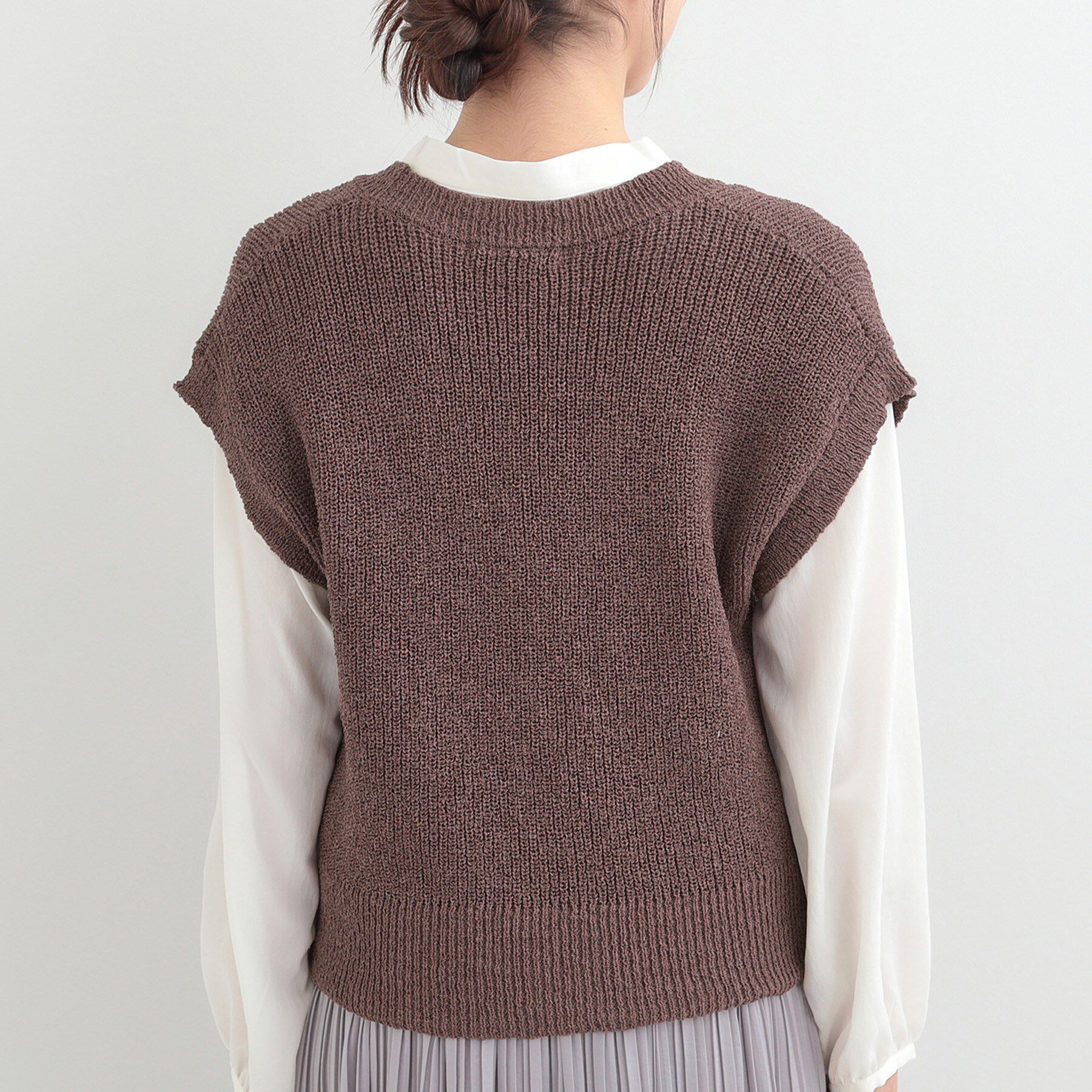 SHOO･LA･RUE「【S-LL/洗濯機可】気軽にレイヤード ざっくり前開きニットベスト」|ベスト・ジレ|