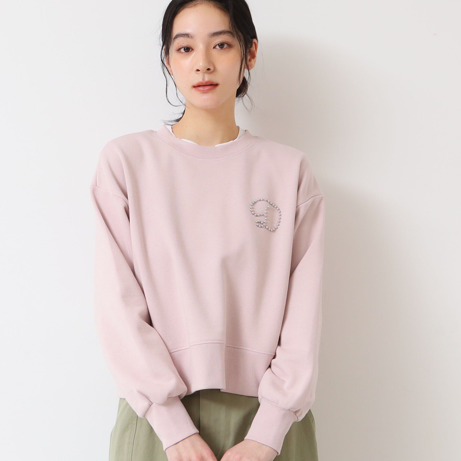 Dessin「【洗える】スタッズDマーク付きクロップド丈スウェット」|パーカー|ライトピンク(070