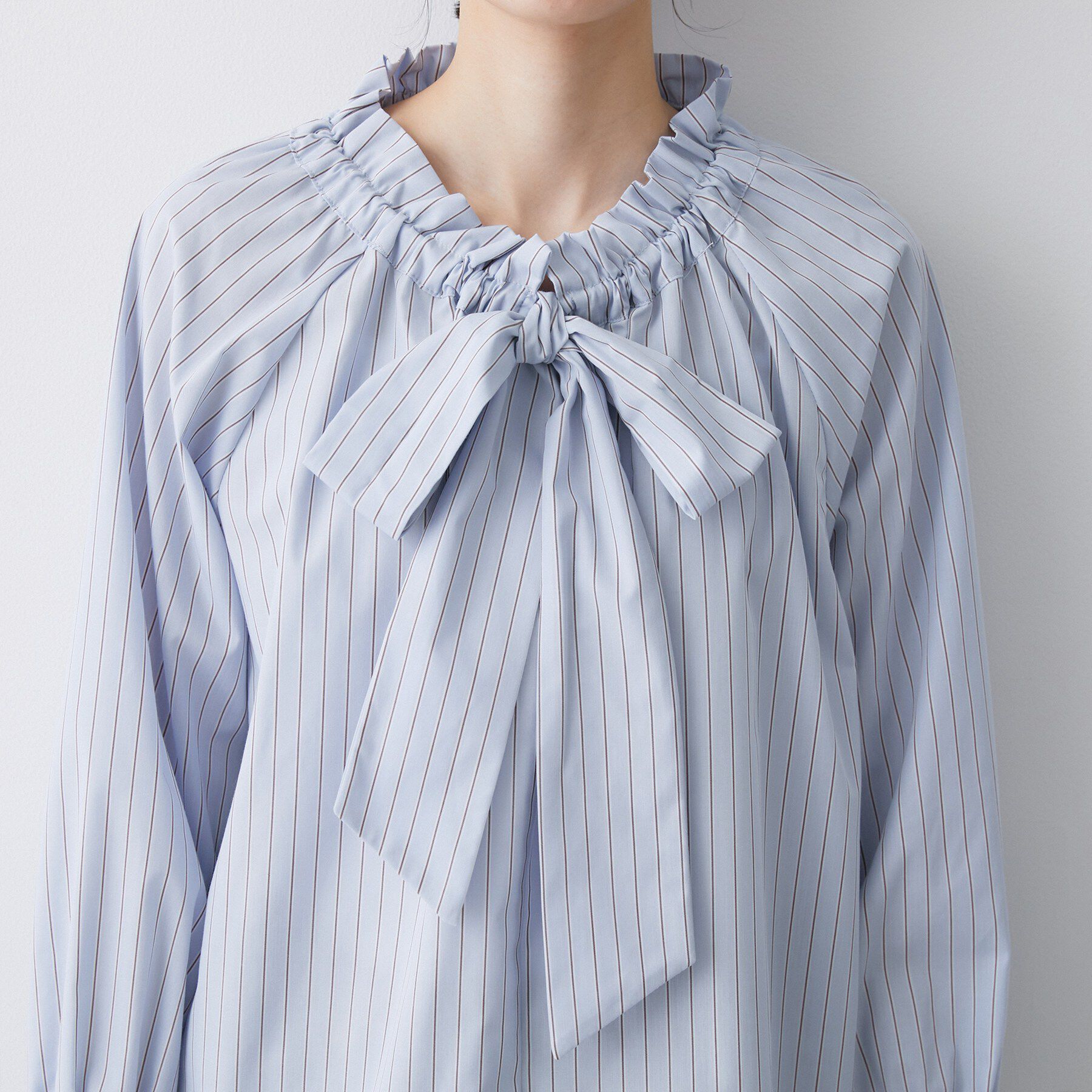 Dessin「【洗える】フリルボウタイストライプブラウス」|シャツ・ブラウス|