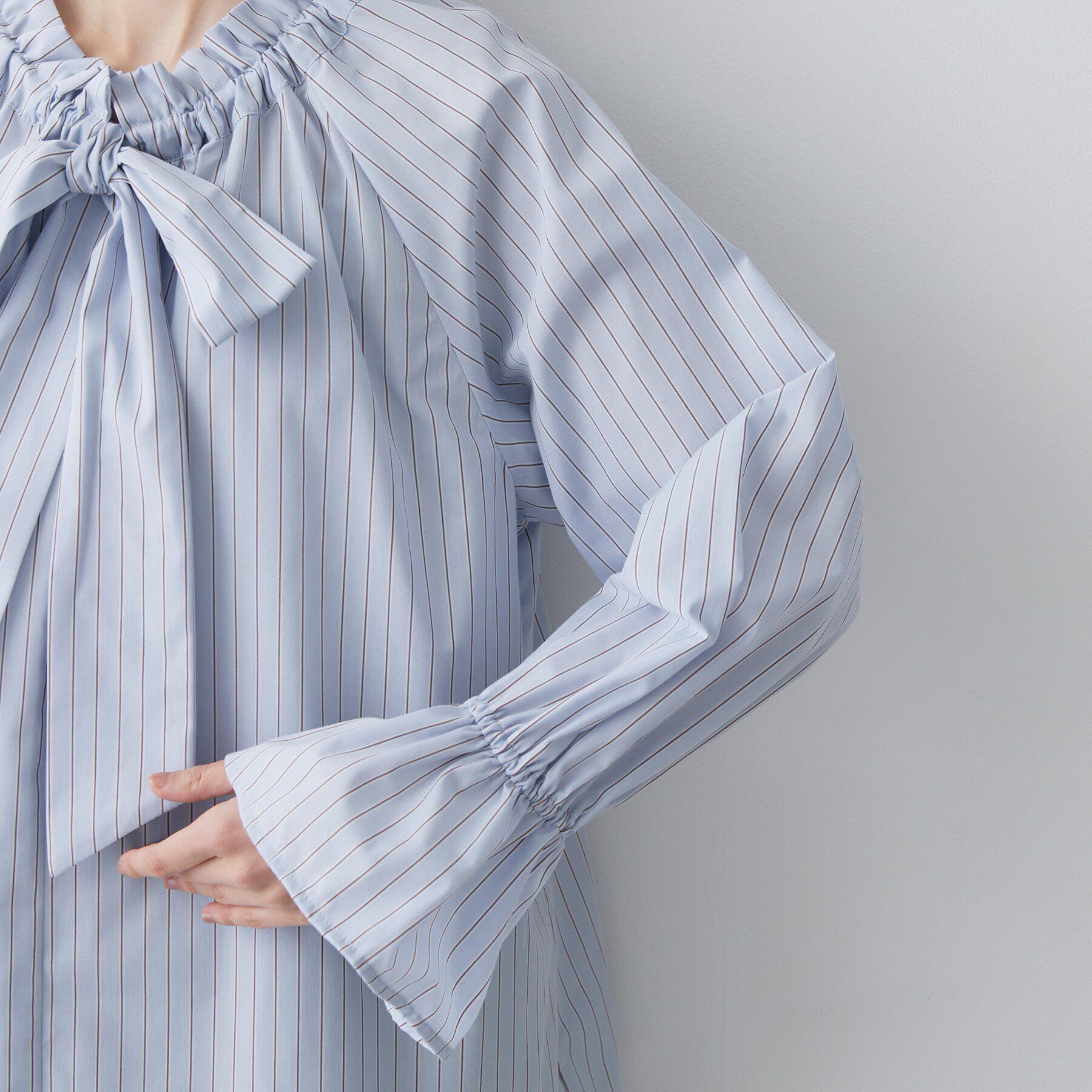 Dessin「【洗える】フリルボウタイストライプブラウス」|シャツ・ブラウス|