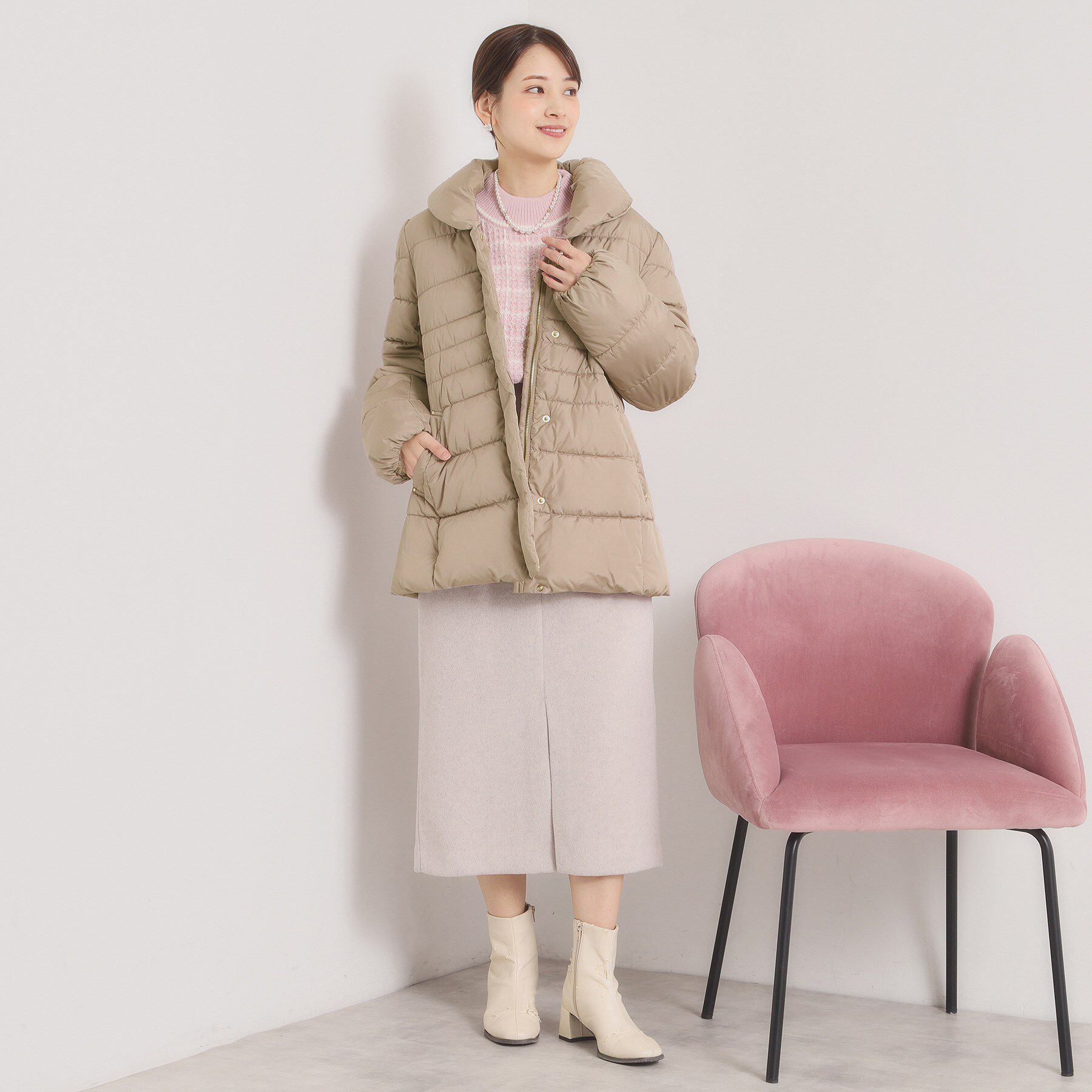 ITS&rsquo;DEMO「【撥水加工】ショールカラー中綿ミディ丈コート」|ダウン|