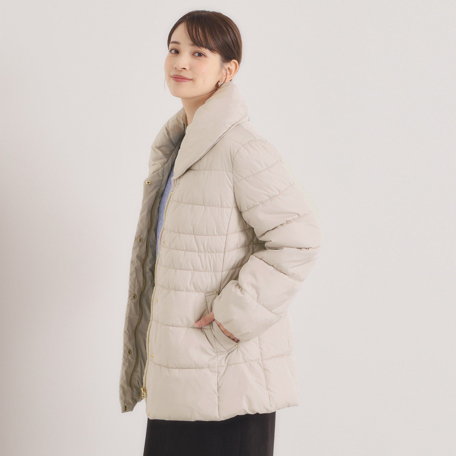 ITS&rsquo;DEMO「【撥水加工】ショールカラー中綿ミディ丈コート」|ダウン|