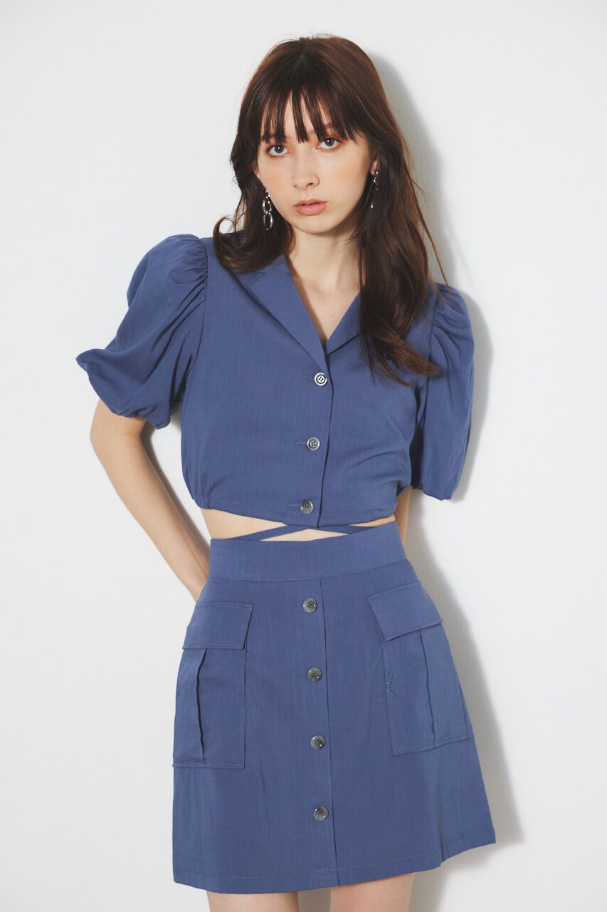 rienda「ドローストリングヘムショートSH」|シャツ・ブラウス|BLU