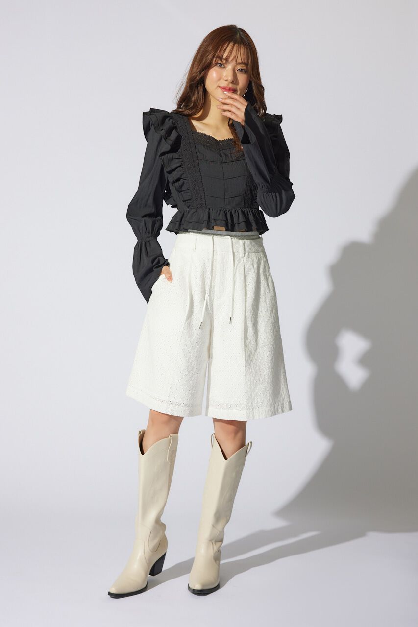 rienda「コットンレースジャストウエストハーフパンツ」|その他|WHT