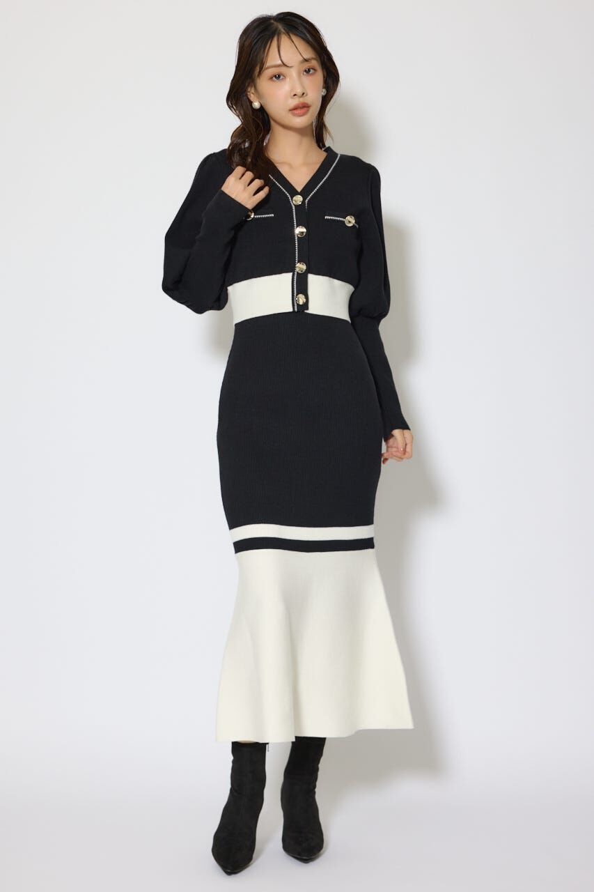 rienda「バイカラーカーデセットニットワンピース」|ワンピース|