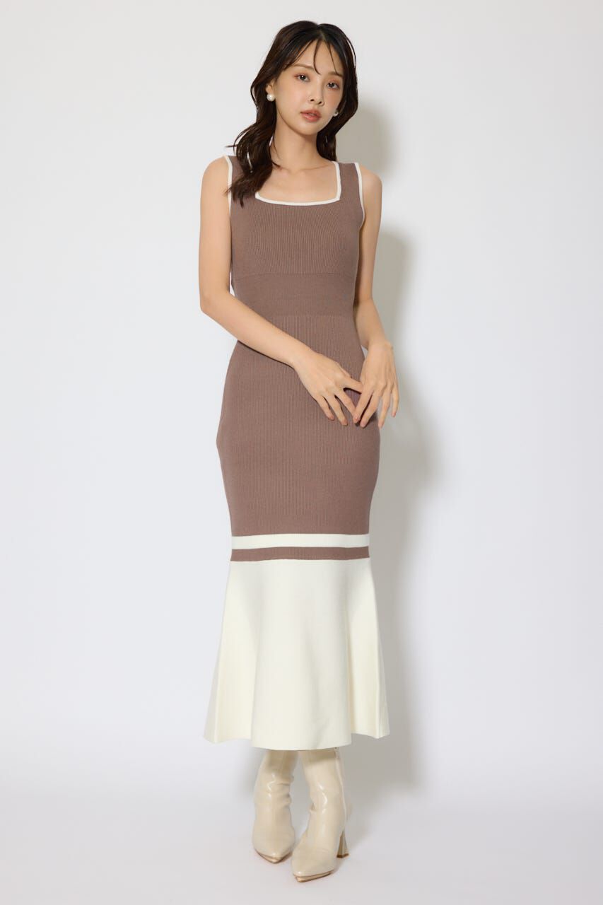 rienda「バイカラーカーデセットニットワンピース」|ワンピース|