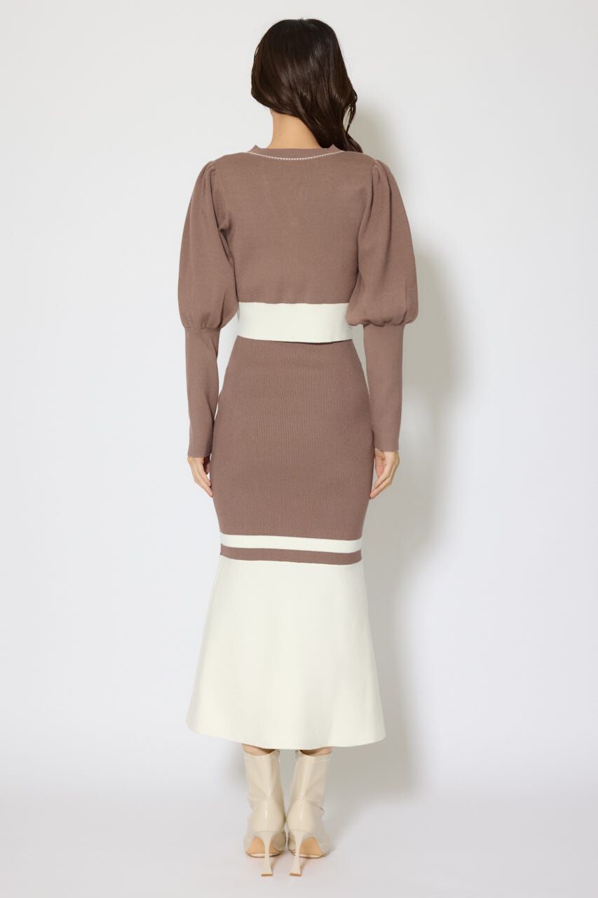 rienda「バイカラーカーデセットニットワンピース」|ワンピース|