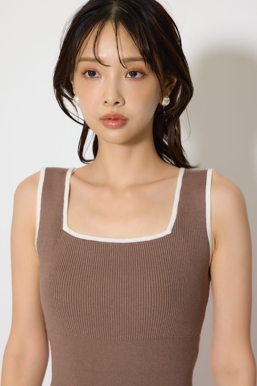 rienda「バイカラーカーデセットニットワンピース」|ワンピース|