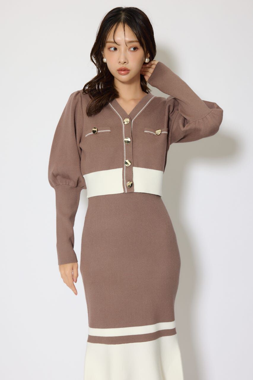 rienda「バイカラーカーデセットニットワンピース」|ワンピース|