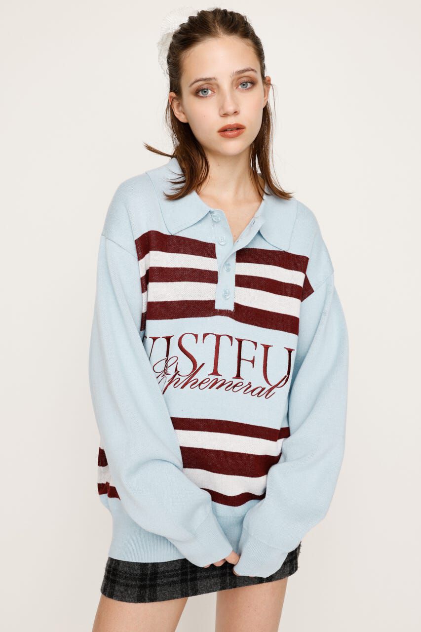 SLY「FRONT LOGO POLO トップス」|ニット・セーター|L/BLU1
