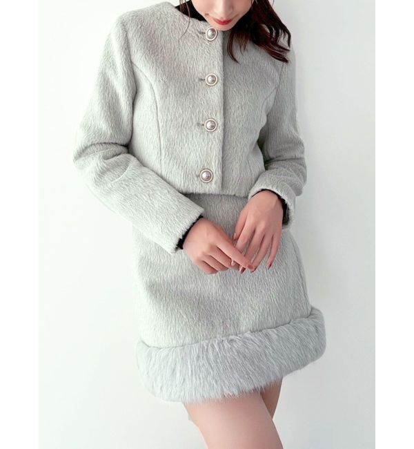 RESEXXY「ノーカラーショートジャケット【セットアップ着用可能】」|ノーカラージャケット|グレー