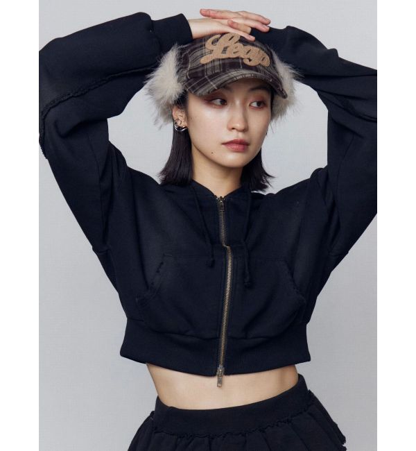 EMODA「シェービングショートジップフーディ」|パーカー|ブラック