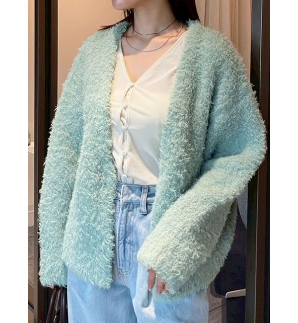LAGUNAMOON「【WEB限定】ループヤーンセッケツニットブルゾン」|カーディガン|ミントグリーン