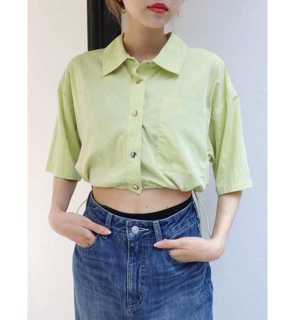 EVRIS「ドロストハーフスリーブショートシャツ」|シャツ・ブラウス|グリーン