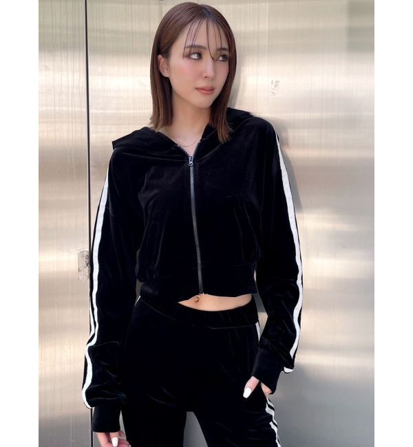 GYDA「ベロアラインショートPK」|パーカー|ブラック