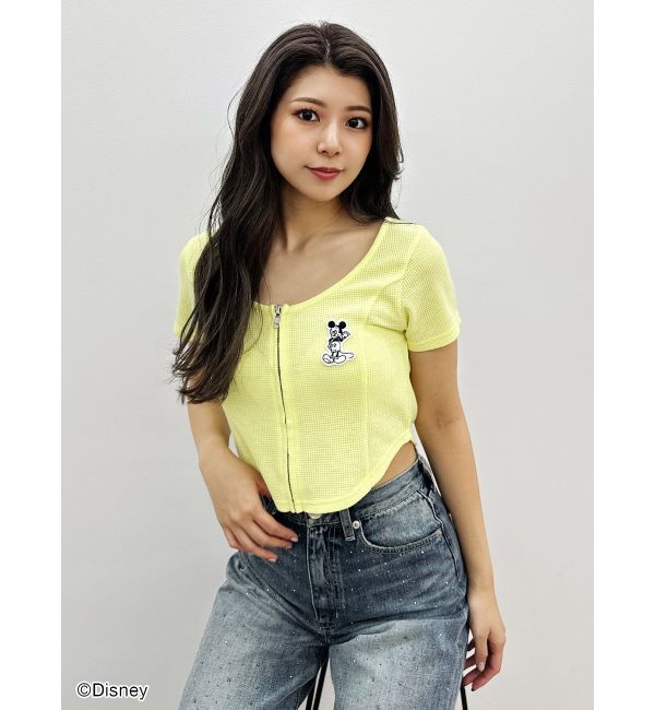 GYDA「Mickey Mouse / フロントZIPワッフルトップス」|Tシャツ・カットソー|