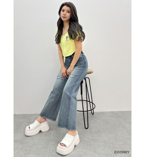 GYDA「Mickey Mouse / フロントZIPワッフルトップス」|Tシャツ・カットソー|