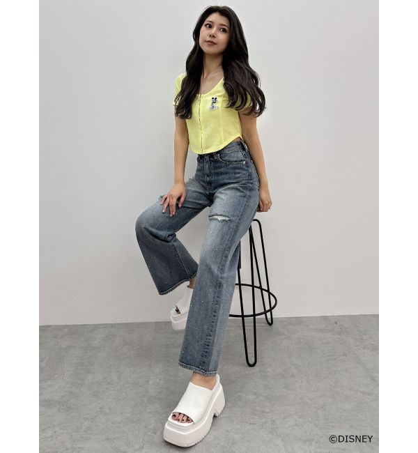 GYDA「Mickey Mouse / フロントZIPワッフルトップス」|Tシャツ・カットソー|