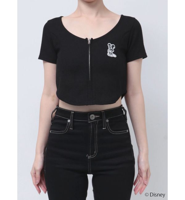 GYDA「Mickey Mouse / フロントZIPワッフルトップス」|Tシャツ・カットソー|