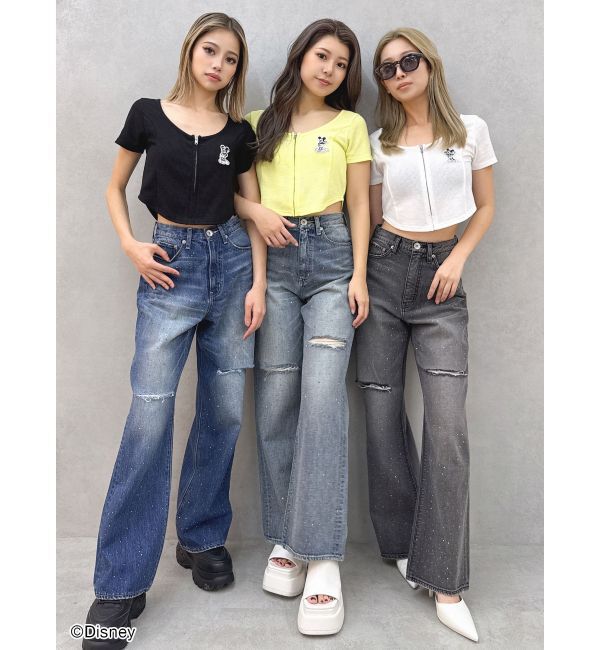 GYDA「Mickey Mouse / フロントZIPワッフルトップス」|Tシャツ・カットソー|