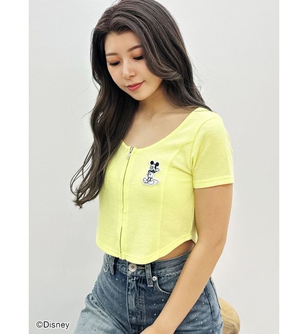 GYDA「Mickey Mouse / フロントZIPワッフルトップス」|Tシャツ・カットソー|ライトイエロー