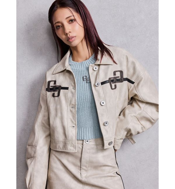 GYDA「GGラインFake Leatherブルゾン」|ブルゾン・スタジャン|アイボリー