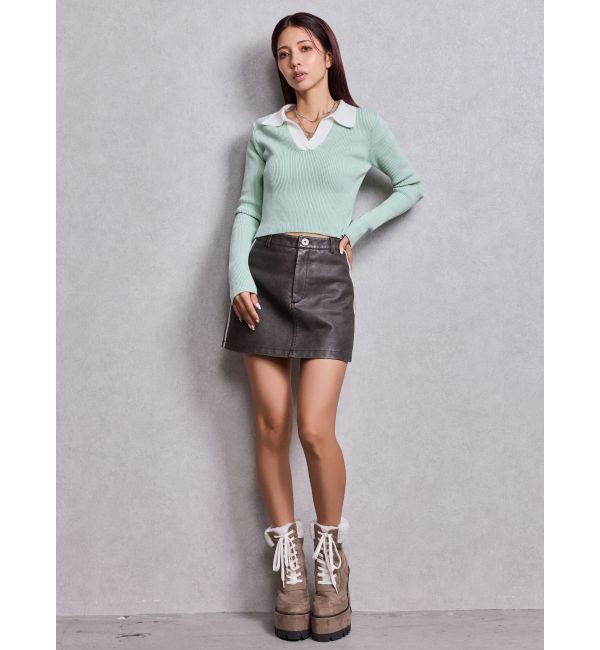 GYDA「GGラインFake Leatherスカートライクショートパンツ」|スカート|