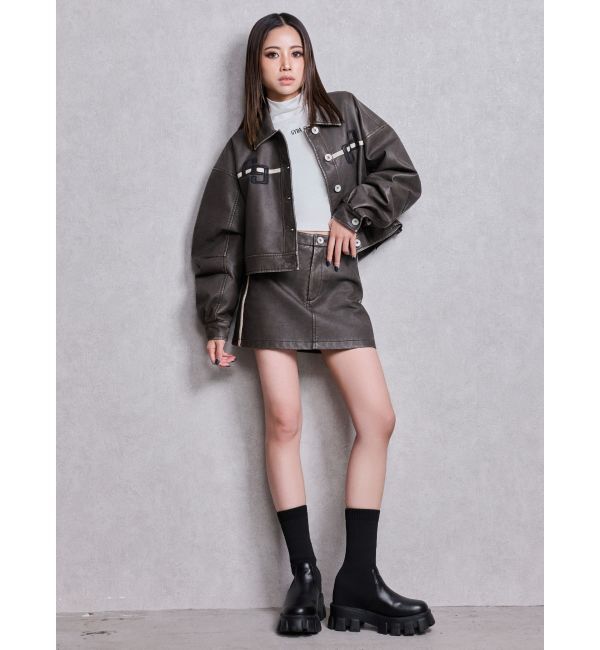 GYDA「GGラインFake Leatherスカートライクショートパンツ」|スカート|