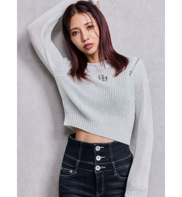 GYDA「GG ZIP designラメニットトップス」|ニット・セーター|オフホワイト