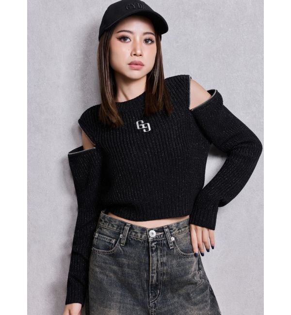 GYDA「GG ZIP designラメニットトップス」|ニット・セーター|