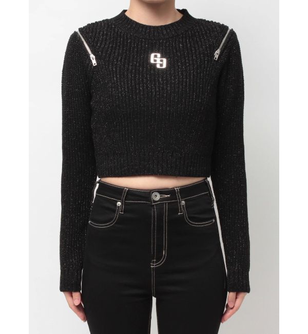 GYDA「GG ZIP designラメニットトップス」|ニット・セーター|
