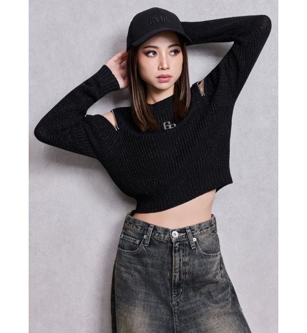 GYDA「GG ZIP designラメニットトップス」|ニット・セーター|