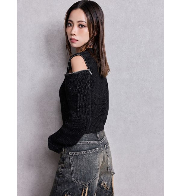 GYDA「GG ZIP designラメニットトップス」|ニット・セーター|