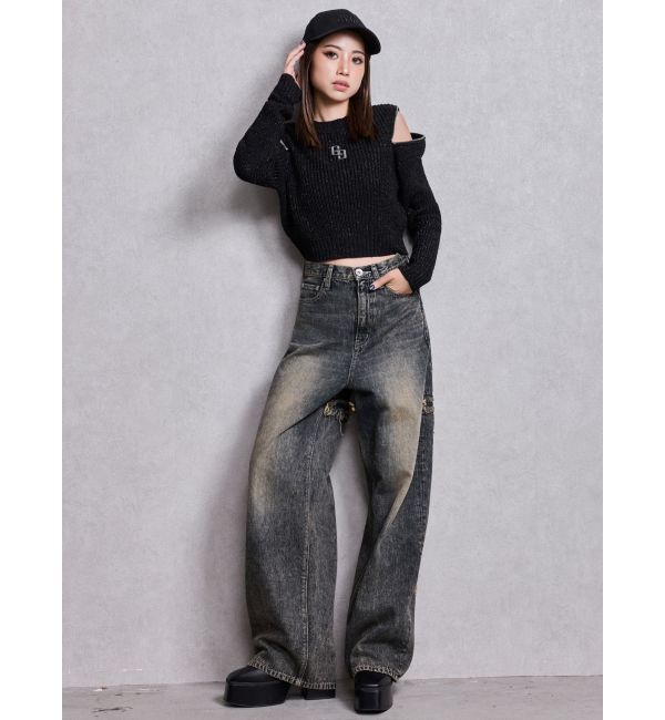 GYDA「GG ZIP designラメニットトップス」|ニット・セーター|