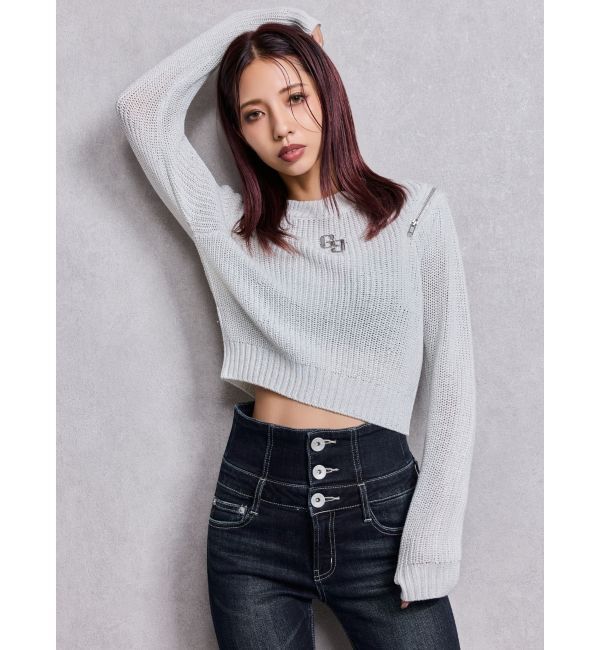 GYDA「GG ZIP designラメニットトップス」|ニット・セーター|