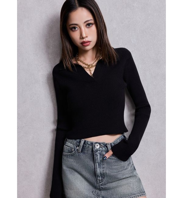 GYDA「POLOニットトップス」|ニット・セーター|ブラック