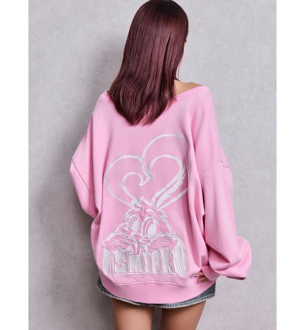 GYDA「VネックSMIRK BUNNYスウェットトップス」|スウェット・ジャージ|ピンク