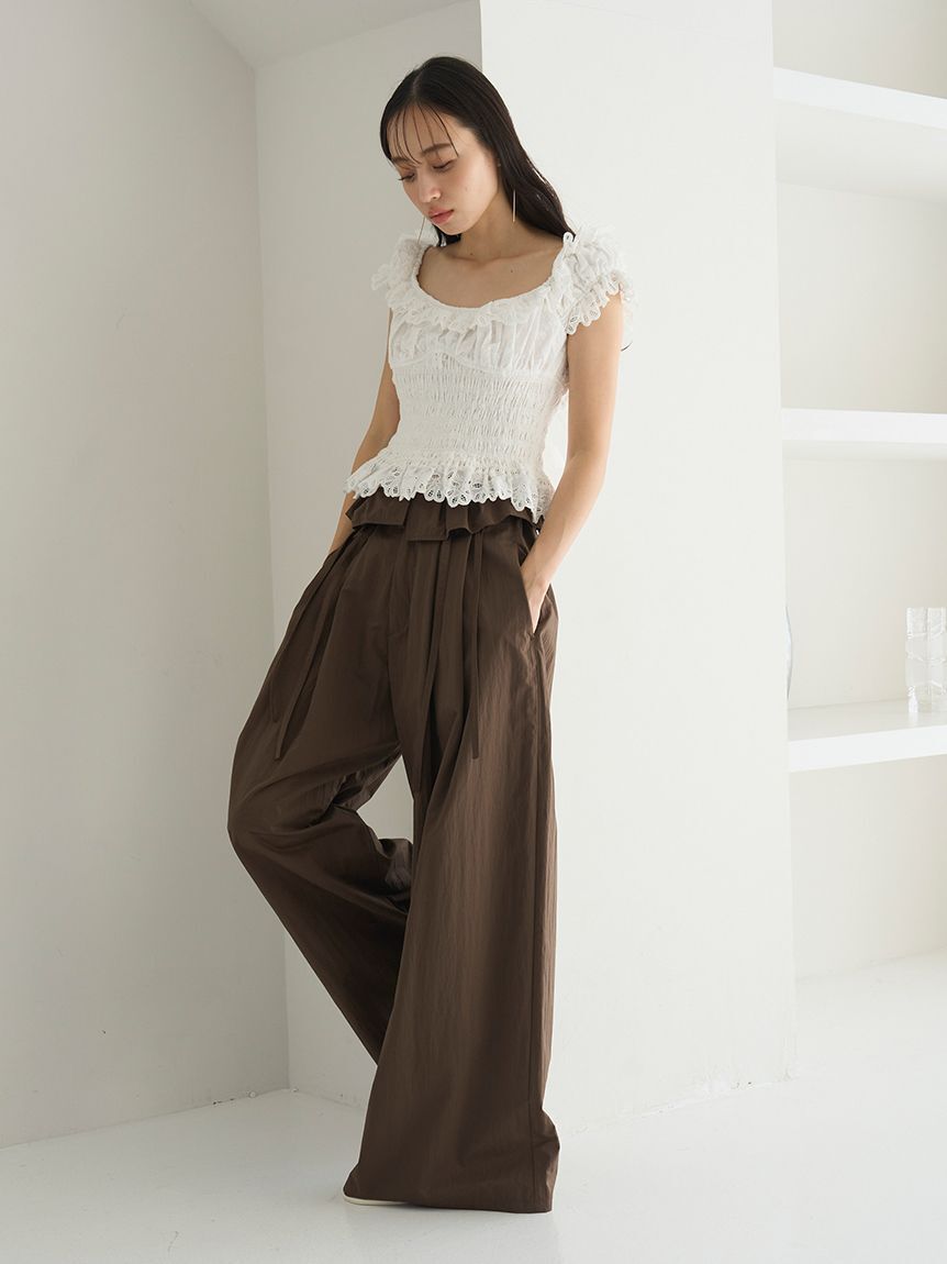 SNIDEL「ウエストデザインボリュームワイドパンツ」|チノ|