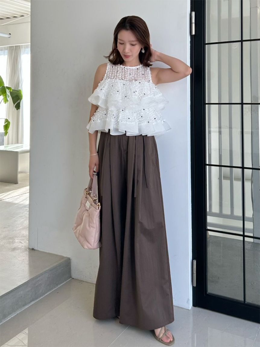 SNIDEL「ウエストデザインボリュームワイドパンツ」|チノ|