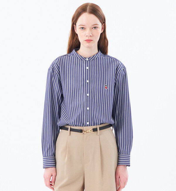 MACKINTOSH PHILOSOPHY「バッキンガムベア バンドカラーシャツ」|シャツ・ブラウス|ネイビーストライプ