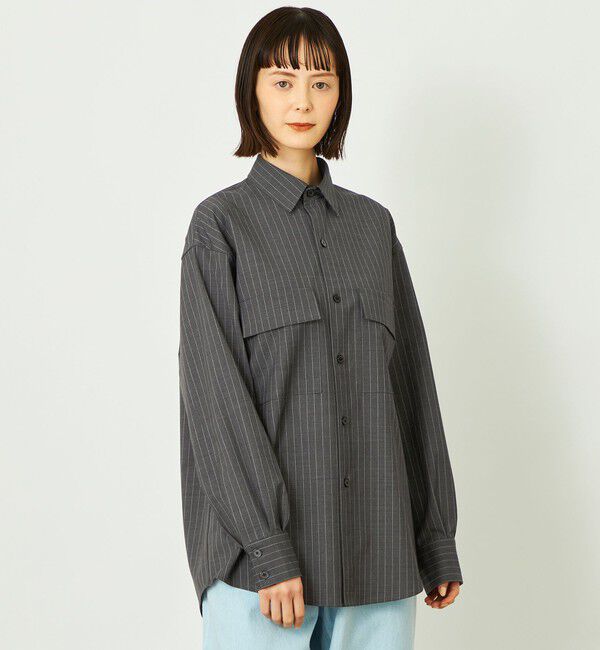 MACKINTOSH PHILOSOPHY「GREY LABAL ウールストライプオフィサーシャツ」|シャツ・ブラウス|チャコールグレー