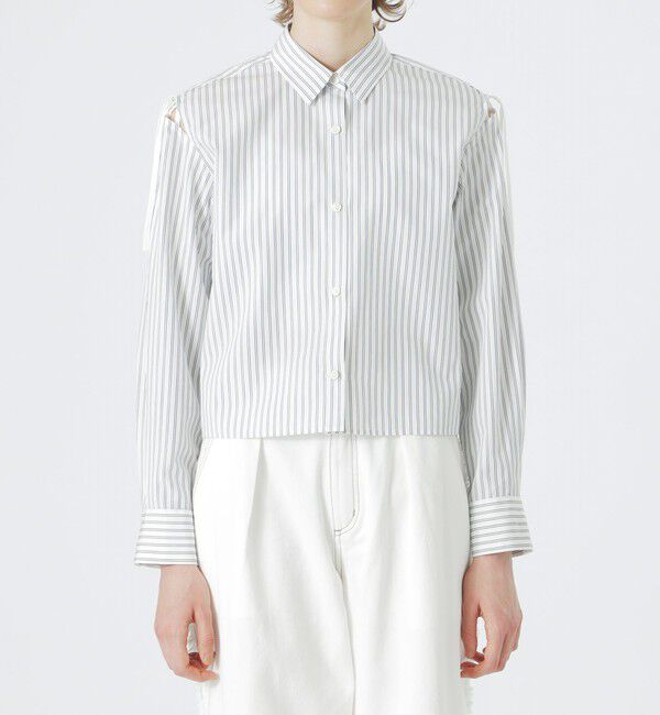  「ストライプショルダーカットアウトシャツ」|シャツ・ブラウス|