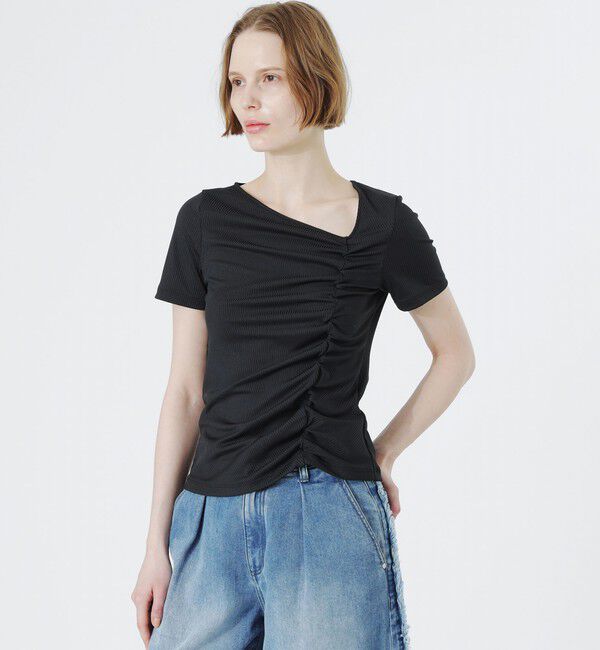  「アシンメトリーネックトップス」|Tシャツ・カットソー|ブラック