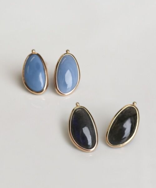  「カラーストーン ピアス | K10YG 〈ブルーオパール / ラブラドライト〉」|ピアス|