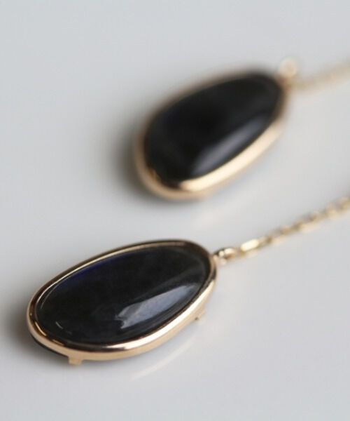  「カラーストーン フック ピアス | K10YG 〈ブルーオパール / ラブラドライト〉」|ピアス|