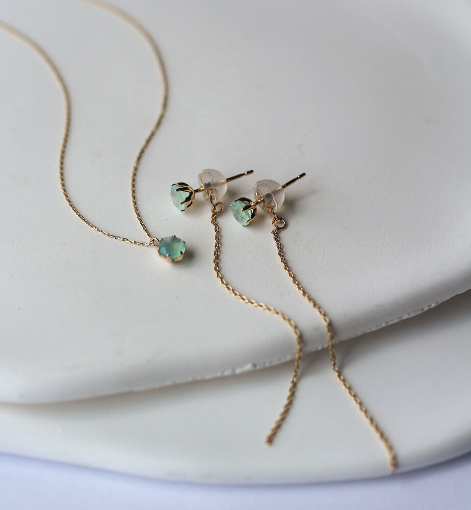  「ブルーオパール チェーン ピアス | K10YG」|ピアス|