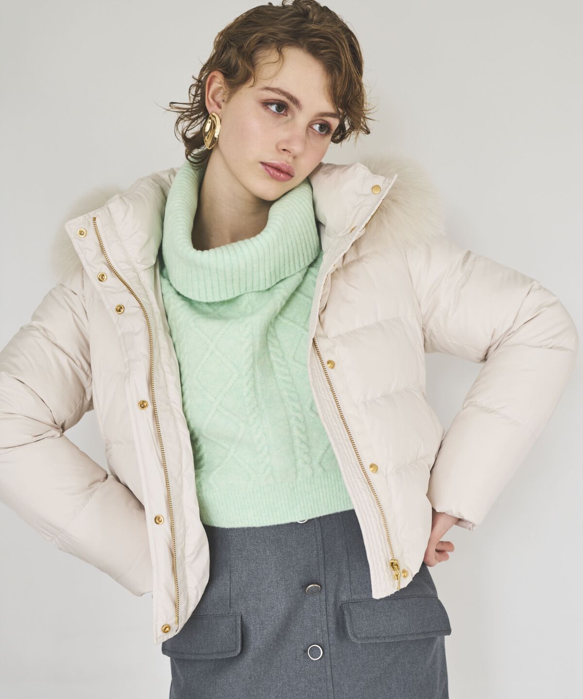 アンドクチュール「FOXファー付きショートダウン」|ダウン|