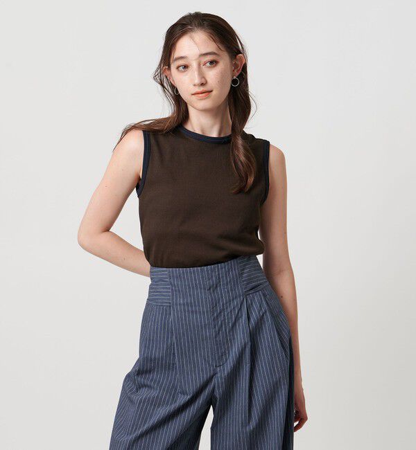 UNITED ARROWS「リブバイカラーパイピング ノースリーブカットソー」|Tシャツ・カットソー|DK.BROWN