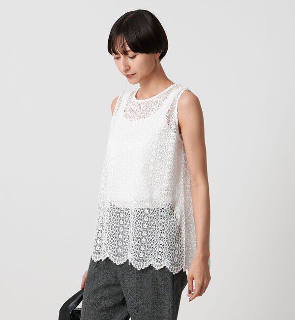 UNITED ARROWS「レース レイヤード カーディガン‐ウォッシャブル‐」|ニット・セーター|